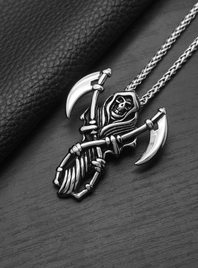 欧美骷髅头哥特钢男暗黑吊坠项链