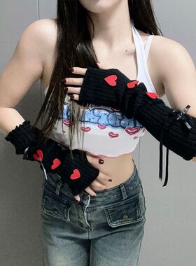 针织手套袖套女秋冬季保暖黑色套袖手袖护腕毛衣毛线假袖子手臂套