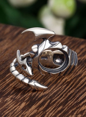 男士S925纯银复古蝎子戒指空托