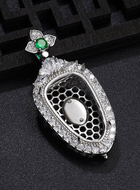 纯银女士封底开盖叶子吊坠空托