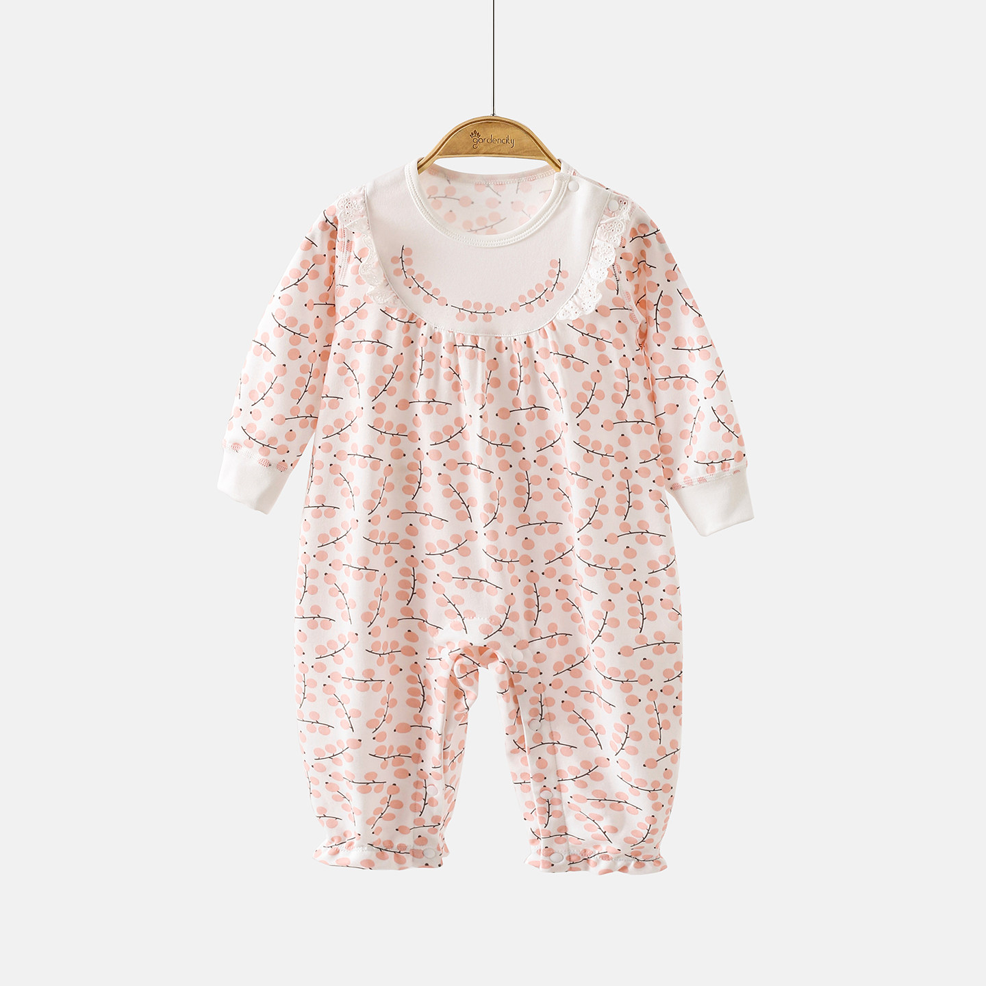 婴儿连体衣春秋四季棉莫代尔女宝宝甜美花边拼接长袖哈衣家居爬服,淘宝优惠券,粉丝福利购,淘宝优惠卷