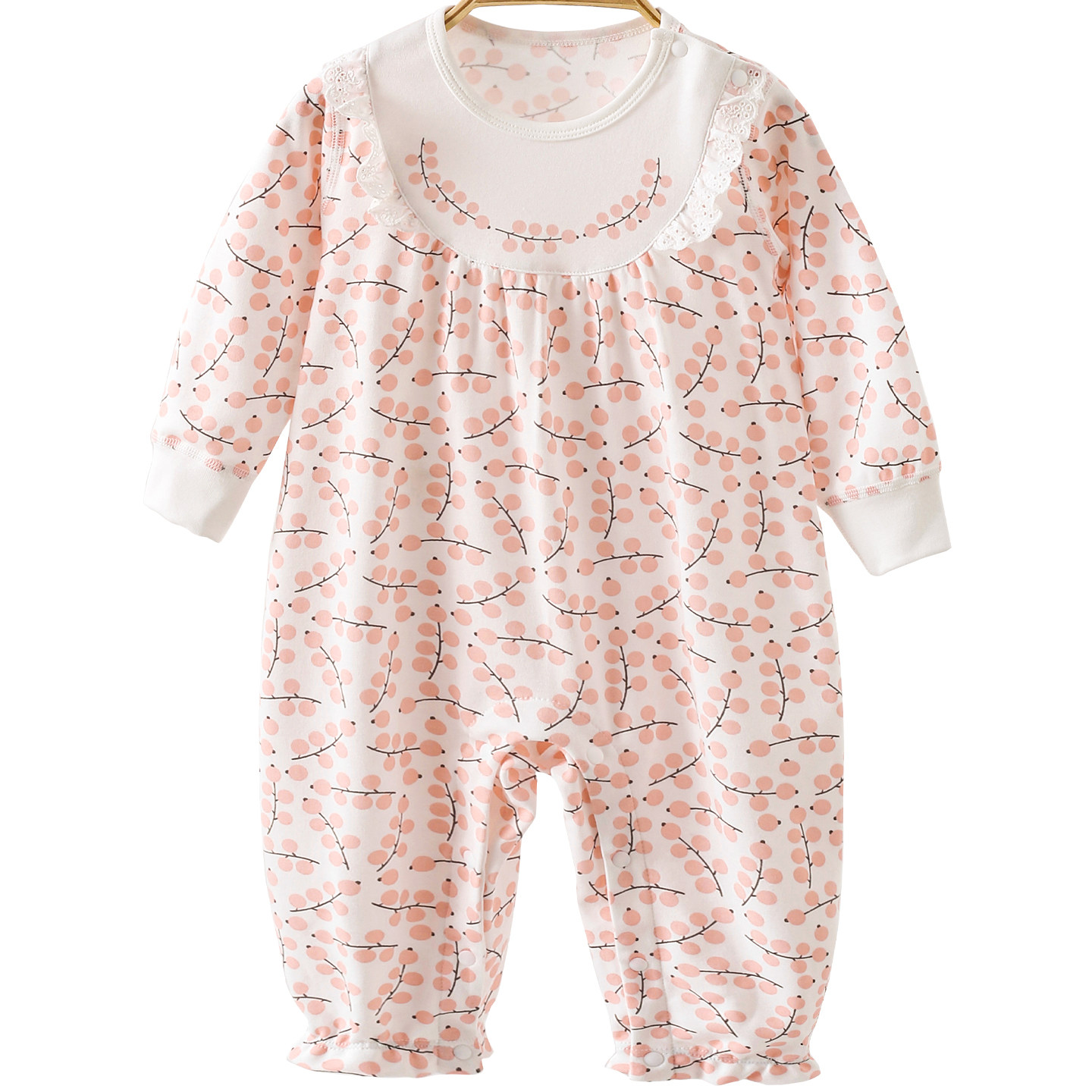 婴儿连体衣春秋四季棉莫代尔女宝宝甜美花边拼接长袖哈衣家居爬服,淘宝优惠券,粉丝福利购,淘宝优惠卷