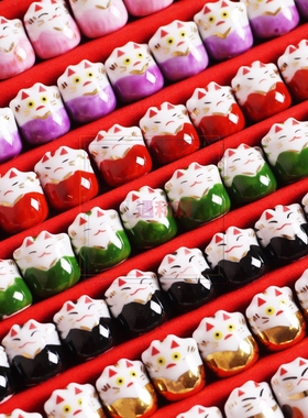 日本进口迷你幸运豆猫摆件1cm高 福招恋爱智慧健康金运三毛绘付