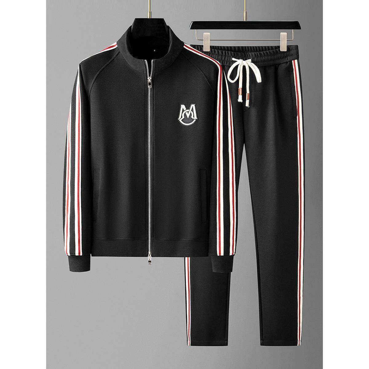 PALM CITY秋季轻奢华夫格提花两件套织带男卫衣开衫休闲运动套装,淘宝优惠券,粉丝福利购,淘宝优惠卷