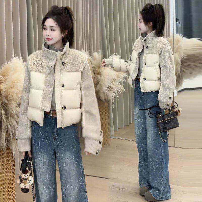 香港代购毛毛拼接棉衣外套女冬季新款时髦洋气加厚保暖短款棉袄潮,淘宝优惠券,粉丝福利购,淘宝优惠卷