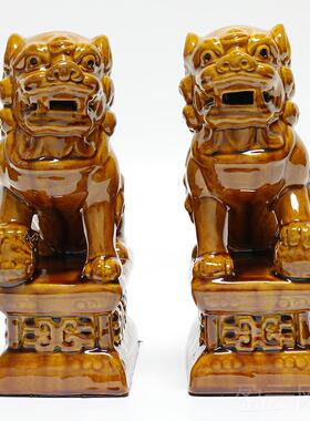 正品唐三彩陶瓷狮子口一对摆件客厅玄内关室外工艺品礼室品门摆放