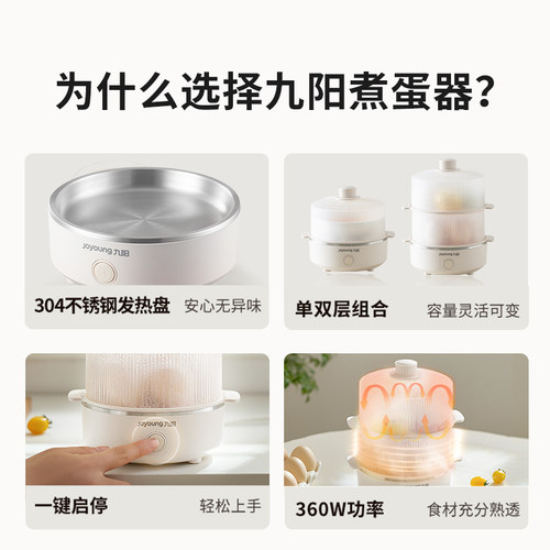 九阳煮蛋器蒸蛋器多功能双层家用小型电蒸锅鸡蛋羹早餐机烹饪机 - 图0