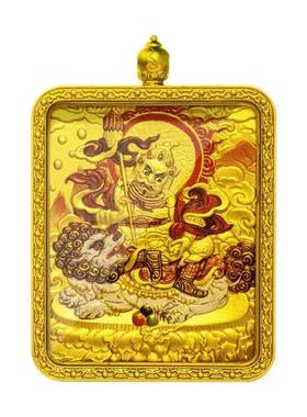 热贡唐卡盒纯黄铜嘎乌盒吊坠小唐卡尼泊尔护身符镀K金钢化玻璃