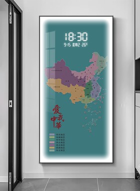 中国红玄关过道走廊装饰画地图