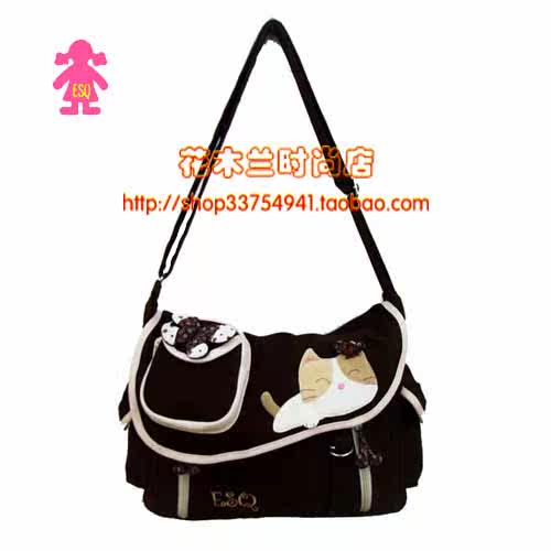 ESQ纯棉布包女包*猫咪戏蝶大斜挎包81030 - 图3