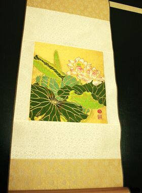 出国礼品 商务礼品 南京云锦研究所 吉祥云锦 红底荷花挂轴现货