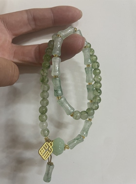 洛阳白马寺国潮水墨画双圈不规则手串圆珠竹节不对称花朵福牌吊坠