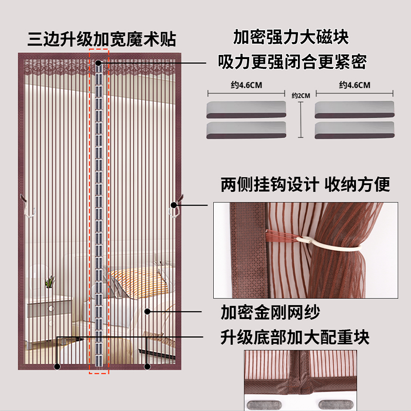 夏季防蚊门帘全磁条家用魔术贴款免打孔隔断加密磁铁对吸纱门纱窗