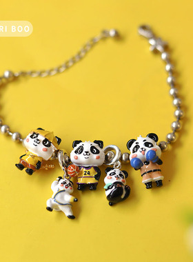国宝大熊猫925银beads串珠