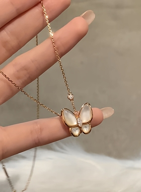 18K镀金蝴蝶白贝母锁骨链女款