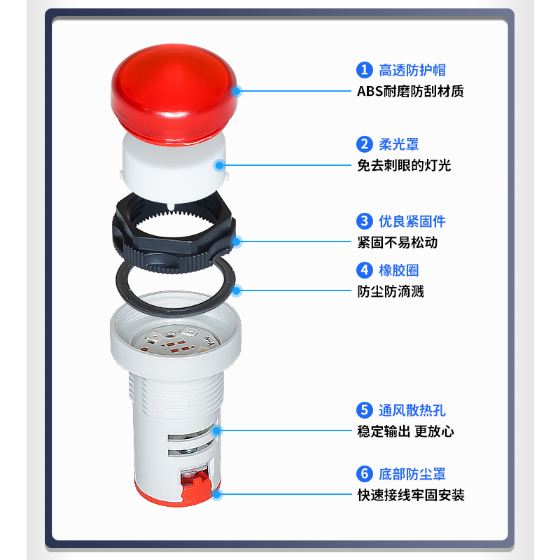 LED电源指示灯AD16-22D/S红绿黄蓝白22mm380V220V24V12通用信号灯 - 图3