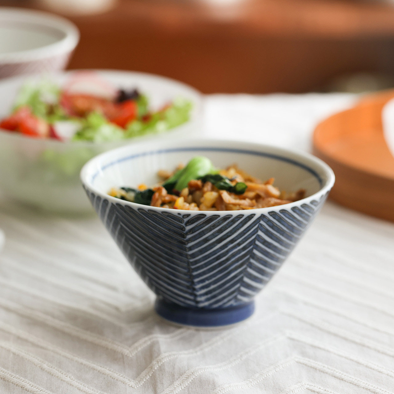 日本制AIYU日式条纹多色茶碗斗笠碗小碗饭碗