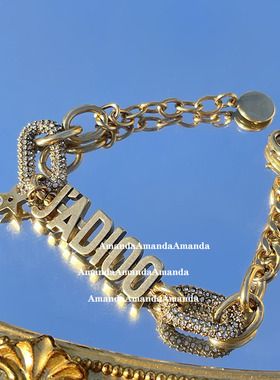 复古做旧镶钻字母手链女