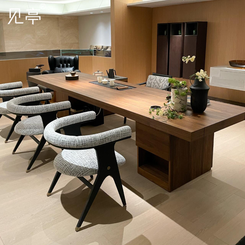 无界新中式极简白蜡木黑胡桃木意式轻奢办公室泡茶桌椅组合茶台几,淘宝优惠券,粉丝福利购,淘宝优惠卷