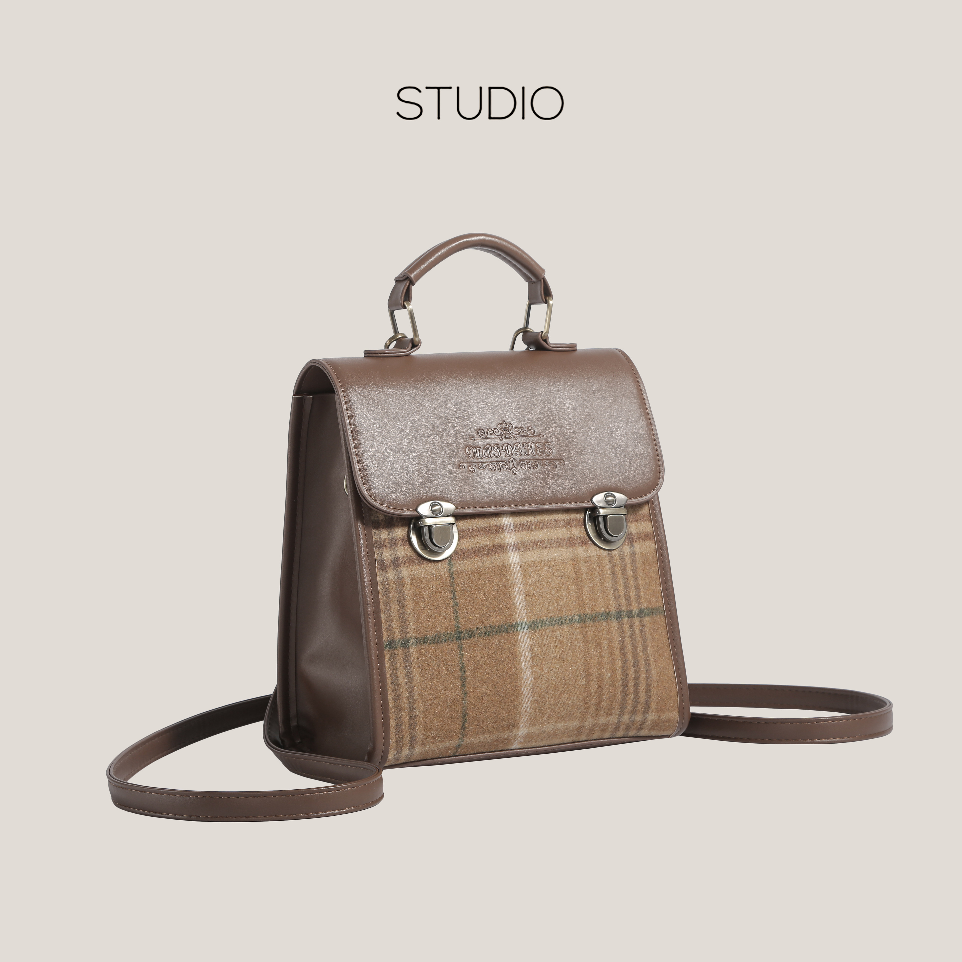 韩国小众双肩包女2025新款潮时尚复古毛呢格子包学生休闲通勤背包,淘宝优惠券,粉丝福利购,淘宝优惠卷