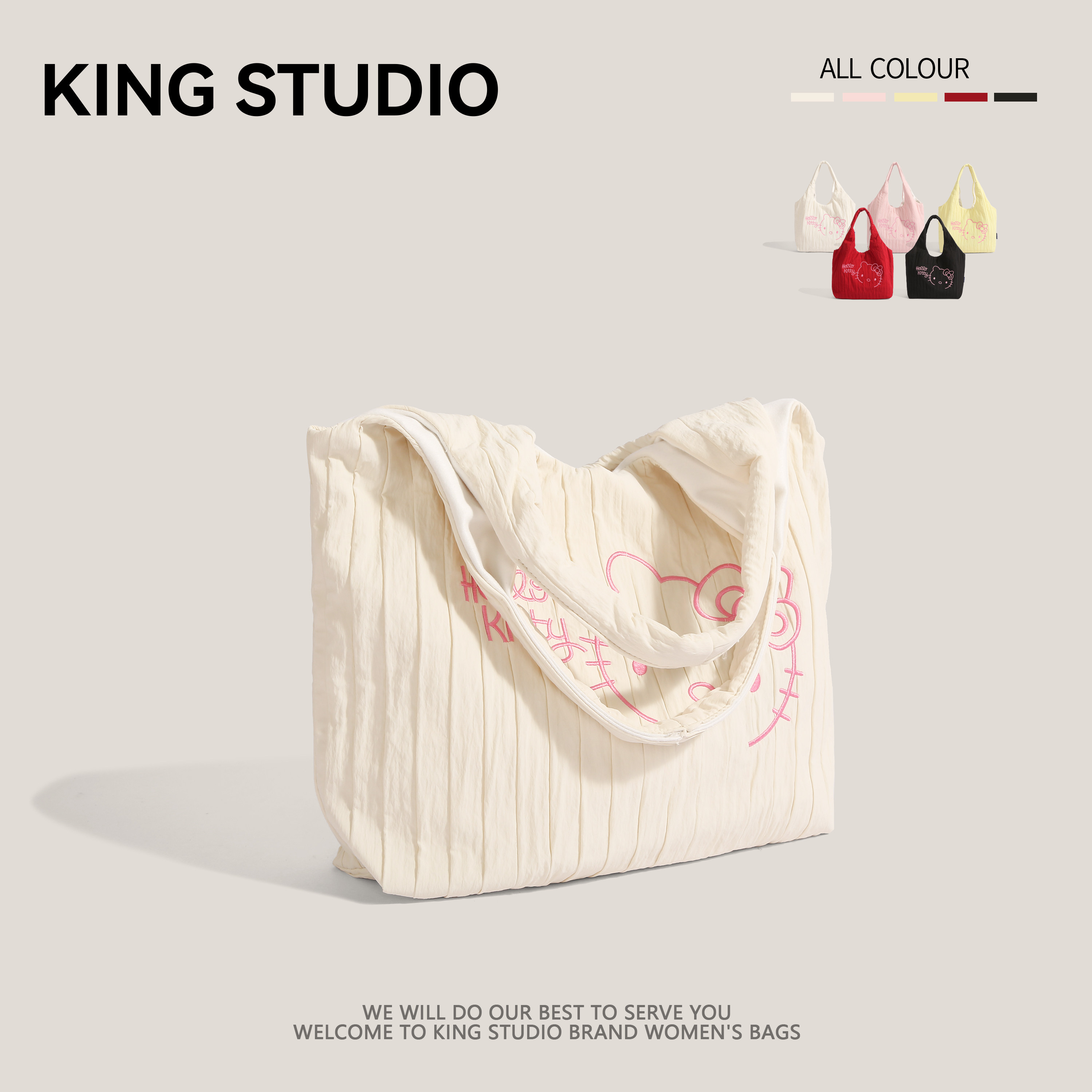 可爱hellokitty褶皱包包女2025新款潮时尚手提单肩包大容量托特包,淘宝优惠券,粉丝福利购,淘宝优惠卷