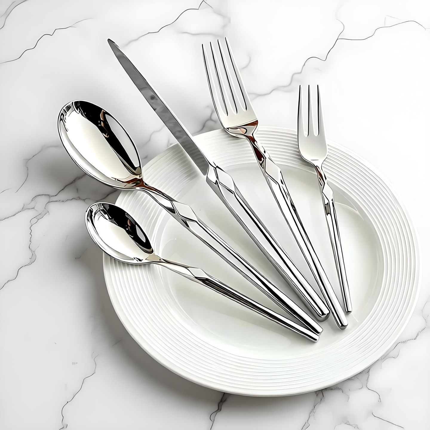 轻奢加厚锻造304不锈钢西餐具套装单边锤目纹牛排刀叉勺子五件套,淘宝优惠券,粉丝福利购,淘宝优惠卷