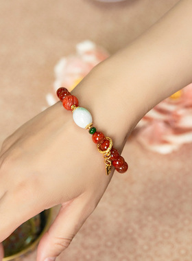 水舞 L1223  天然南红玛瑙手链设计轻奢小众高级红色新中式手串