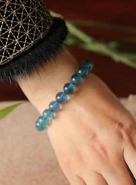 水舞L1207 天然冰种魔鬼蓝深蓝海蓝宝手链蓝水晶宝石手串饰品礼物