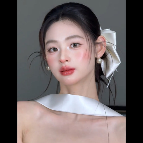 水舞B3090高级感串珠流苏大蝴蝶结弹簧夹发夹后脑勺顶夹气质头花 - 图0