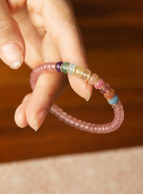 水舞 原创天然水晶多宝彩虹药片隔珠百搭串联手链 草莓晶手串