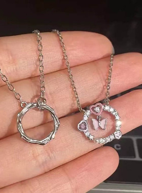 同款双层蝴蝶荆棘之环项链ins风轻奢小众高级感情侣锁骨链