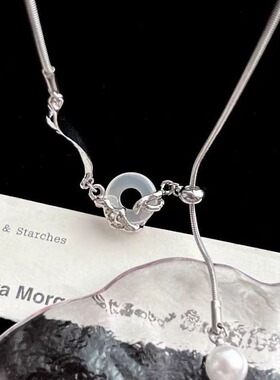 抽拉式双环扣项链女简约冷淡风锁骨链小众设计感珍珠吊坠颈链项饰