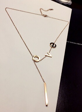 韩版LOVE吊坠项链女钛钢镀18K玫瑰金锁骨链百搭字母简约配