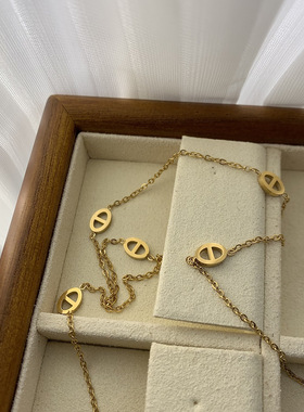 极简冷淡风ins金色猪鼻子钛钢项链轻奢高级感锁骨链个性时尚颈链