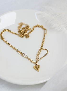 欧美复古时尚小众ins潮网红气质K金桃心项链女冷淡风锁骨链吊坠