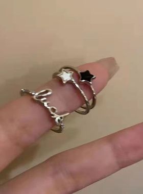 星星字母锆石戒指女冷淡风小众设计指环轻奢时尚简约个性食指戒潮