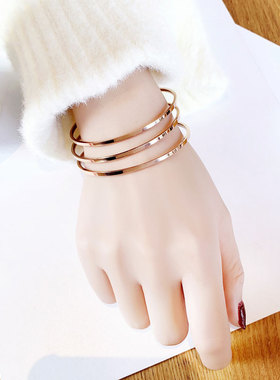 三生三世手镯三环套镯细圈多环玫瑰金同款网红小众钛钢手链女