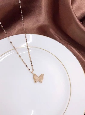 网红气质简约轻奢华双层蝴蝶项链女锁骨链ins冷淡风小众设计感潮