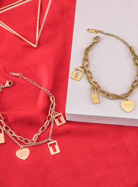 双层心形钥匙钛钢手链女新品上市流行手工饰品女手环网红爆款