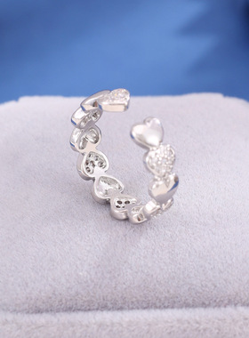 东大门新款微镶满钻超闪爱心开口戒指女轻奢百搭时尚可调节指环