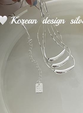 韩国东大门亮银饰品 S925纯银几何水滴弯管项链ins风小众设计女款