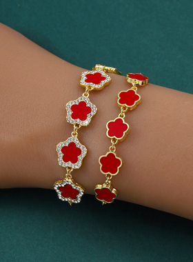 欧美热卖五瓣花抽拉手链两件套wish外贸简约设计百搭手饰套装