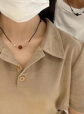 天然红玛瑙项链吊坠女红豆手链珠子锁骨链网红相思豆转运装饰手链