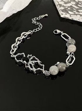 黑色锆石蜘蛛拼接手链女链条串珠拼接手串冷淡风时尚个性气质手饰