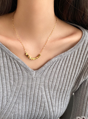 气质网红小方块吊坠项链女锁骨链轻奢小众设计感2023年新款毛衣链