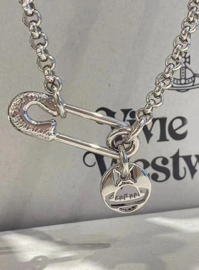 新款欧美潮牌大别针短款项链潮流男士钛钢简约小众回形针卫衣配饰