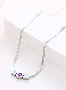 精致法式撞色花型颈链轻奢小众个性设计链条锁骨链时尚百搭项链女