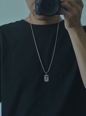 钛钢毛衣链不锈钢中性幸运数字7字长款项链男女通用不褪色简约潮