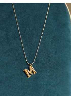 ins简约小众设计感冷淡风英文字母M项链 钛钢竹节锁骨链女镀14K金