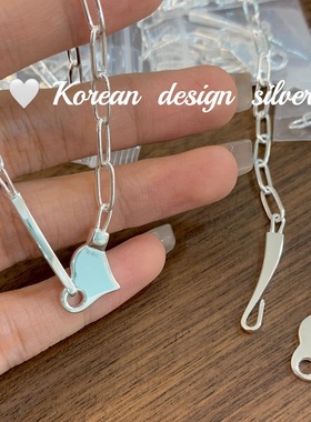 韩国ins博主同款饰品 S925纯银爱心形钩子扣项链 锁骨链小众